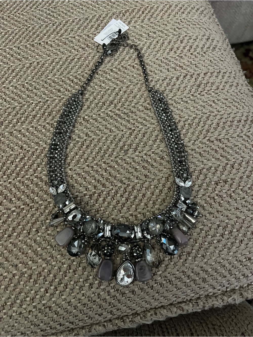 CHICO’S Statement Grey Crystal Bib Necklace - Women Jewelry